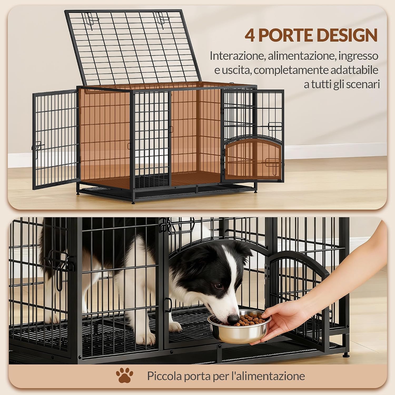 Detalle de Fobyfurny Hochbelastbarer XL Hundekäfig – 107 x 70 x 75 cm, 4-Türig, Metall-Gitterbox mit Bodenschale