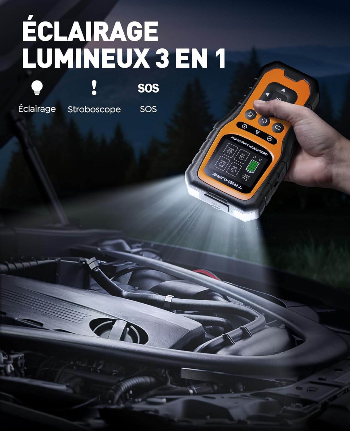 Detalle de Booster Batterie Voiture avec OBD2 Diagnostic TK40 — Démarreur 7000A et Diagnostic OBD2