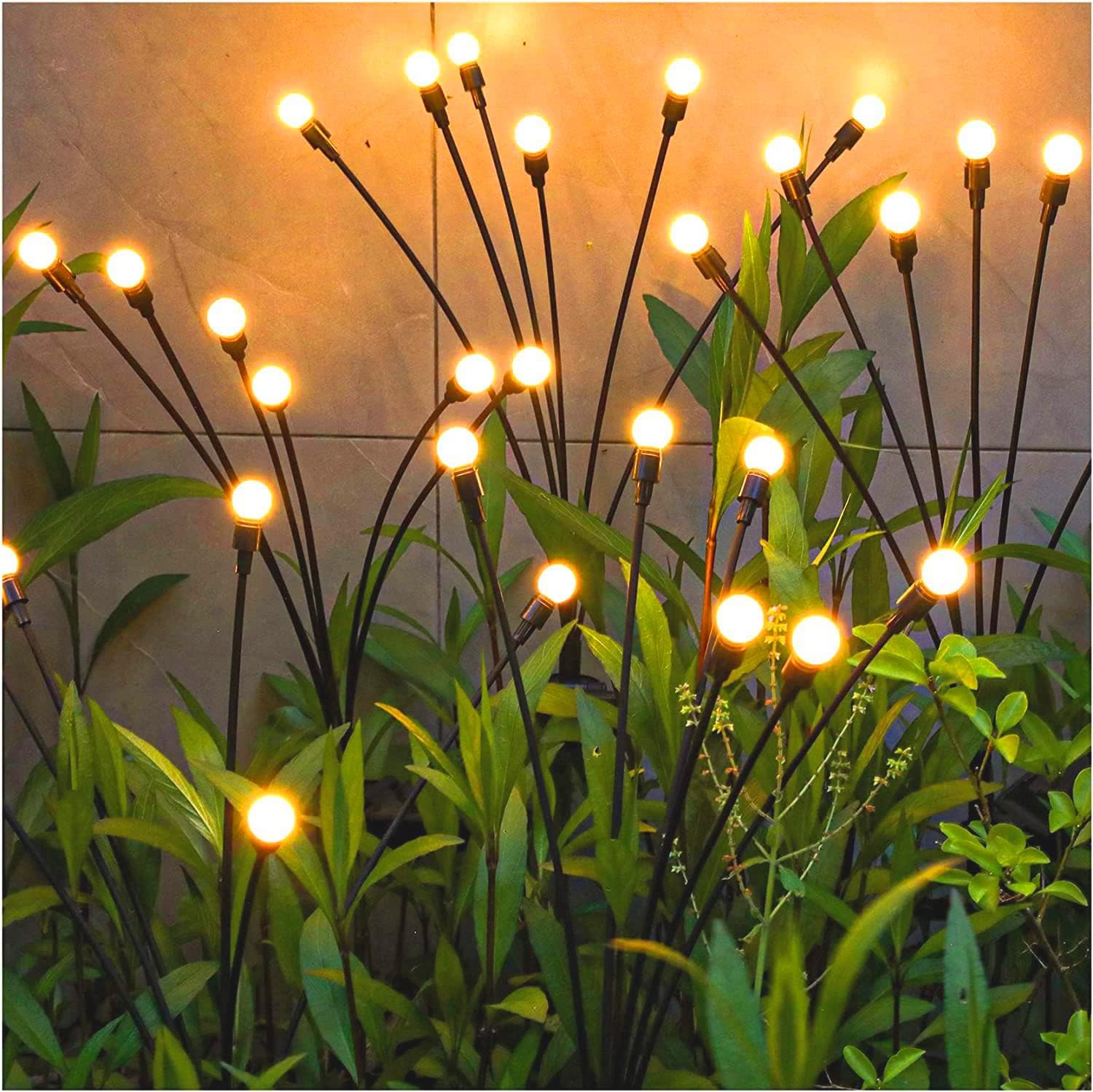 Detalle de TONULAX Solar Swaying Garden Lights, Warm White, Flexible Iron Wire, 4-Pack
