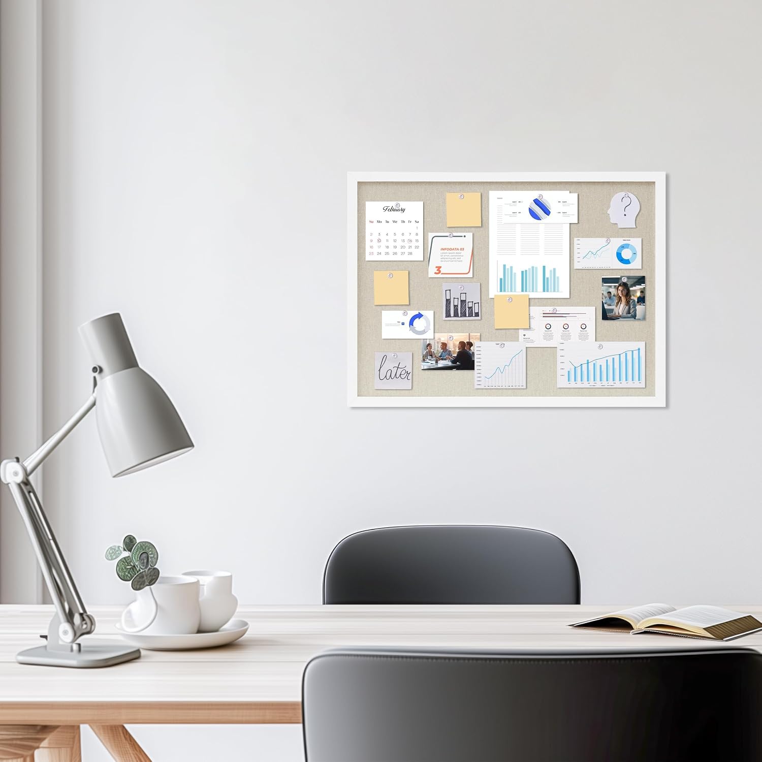 Thumbnail 3 de DAHAPYBOO HAPYBLBO17X23WP1 Cork Board, 23 x 17-Inch White Linen Bulletin Board