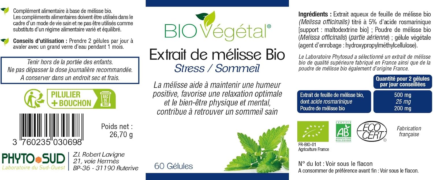 Thumbnail 1 de Mélisse Bio Extrait 60 gélules