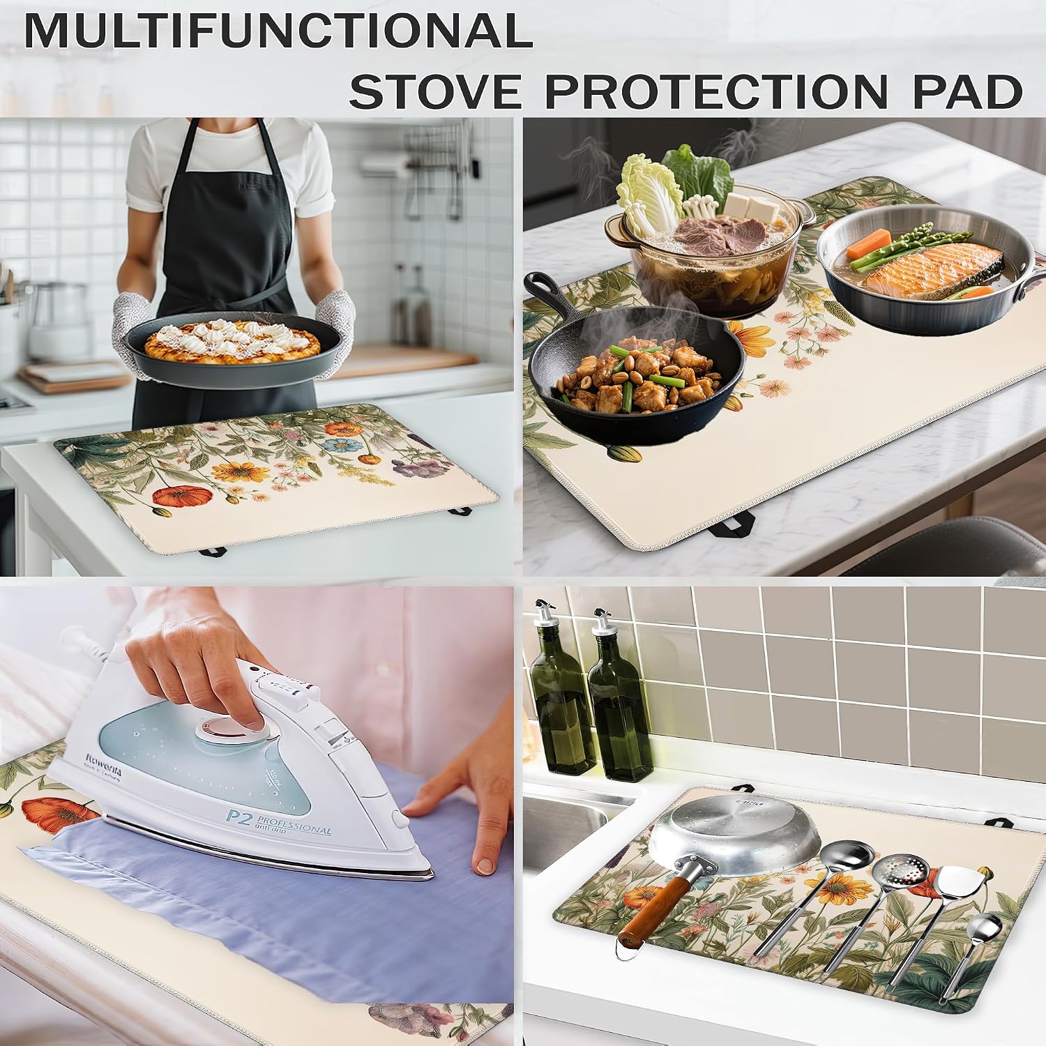 Thumbnail 6 de YIKTI Wild Flowers 28 x 20 Inch Stove Cover, Washable Heat-Resistant Mat