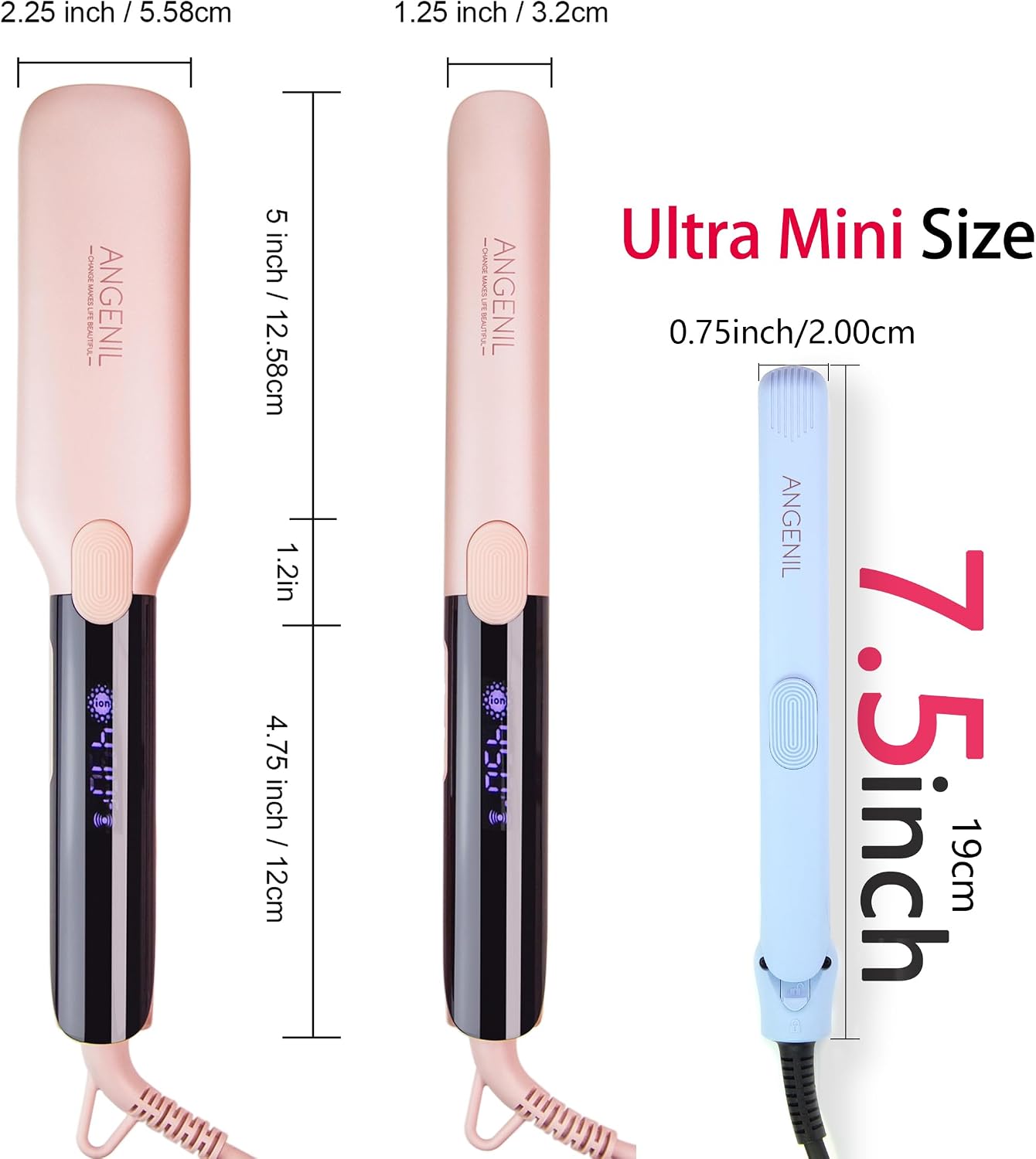 Detalle 2 de ANGENIL Pro Ultra Small Travel Straighteners – Dual voltage ceramic mini flat iron for short hair, bangs & edges
