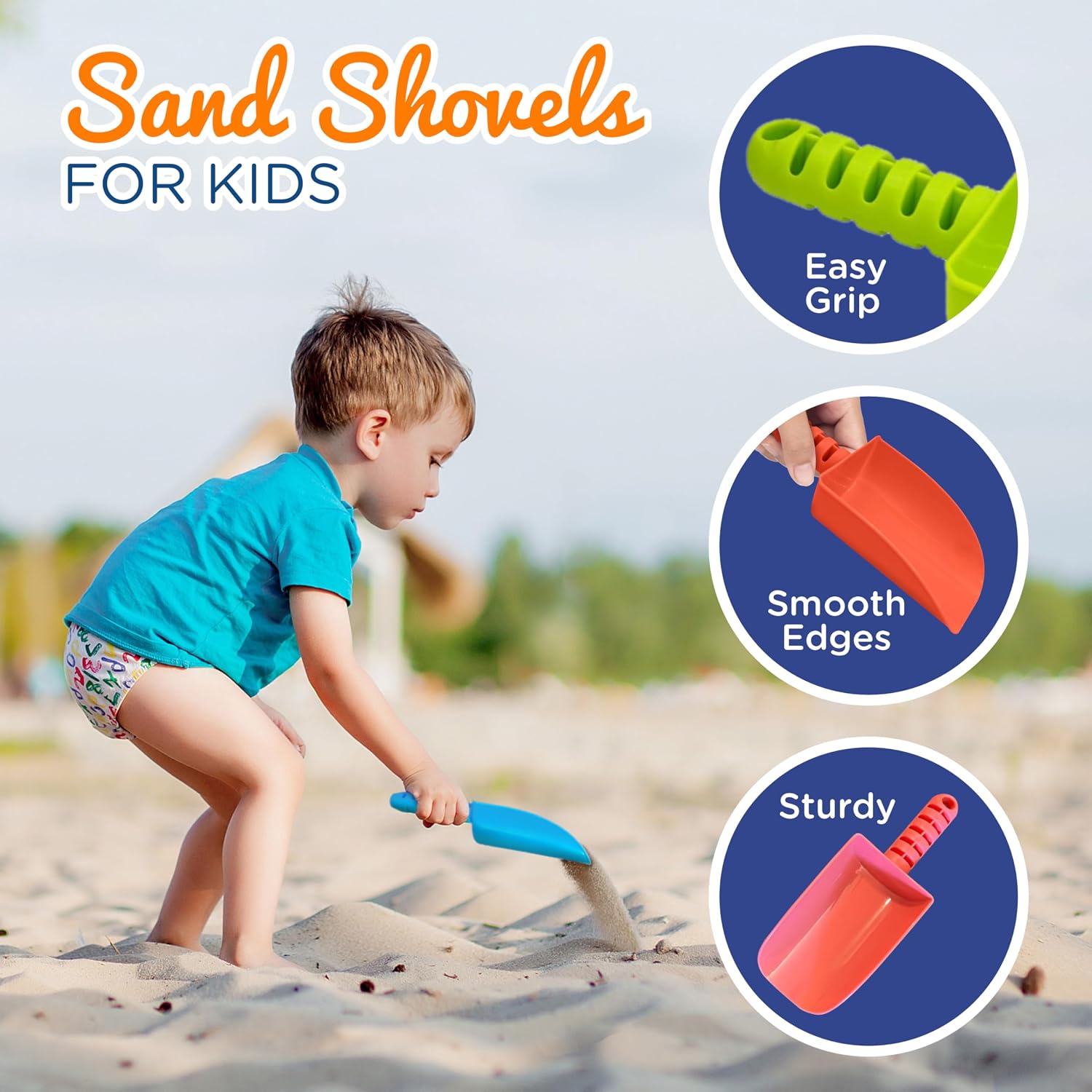 Detalle de 4E's Novelty 4 Pack Beach Shovels — 8 Inch Heavy-Duty Plastic Sand Shovels for Kids