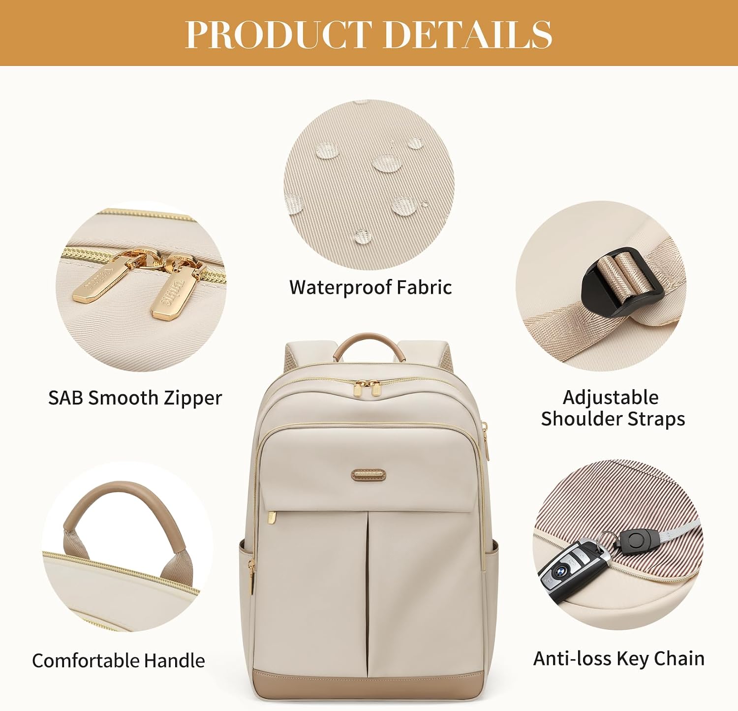 Detalle de VNINE Women's 16-Inch Laptop Travel Backpack: Durable, Waterproof, Everyday Work & Study Rucksack