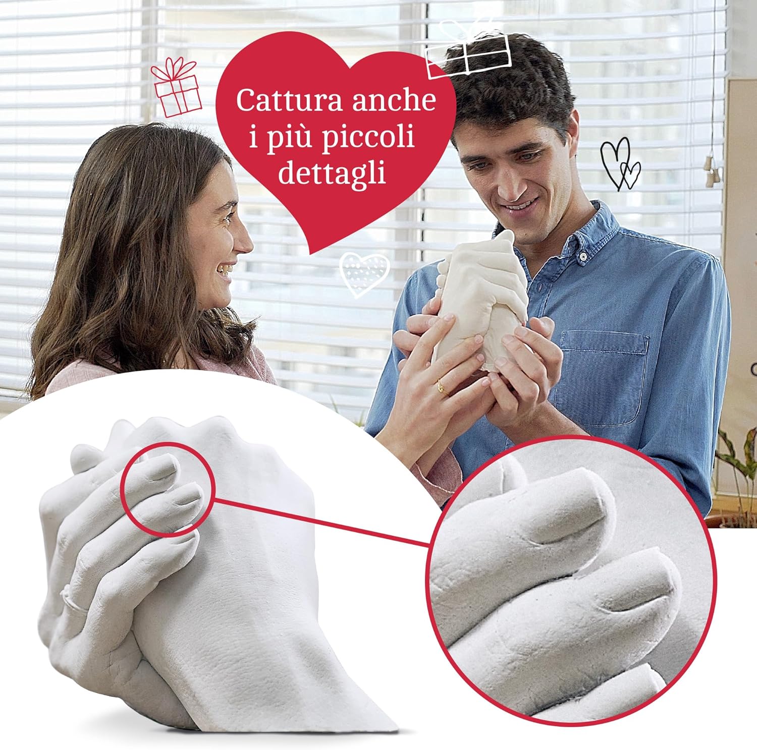 Detalle de Niimo Kit Calco Mani Coppia 'I love you' – Algina e Gesso per Stampe 3D, Regalo Personalizzato