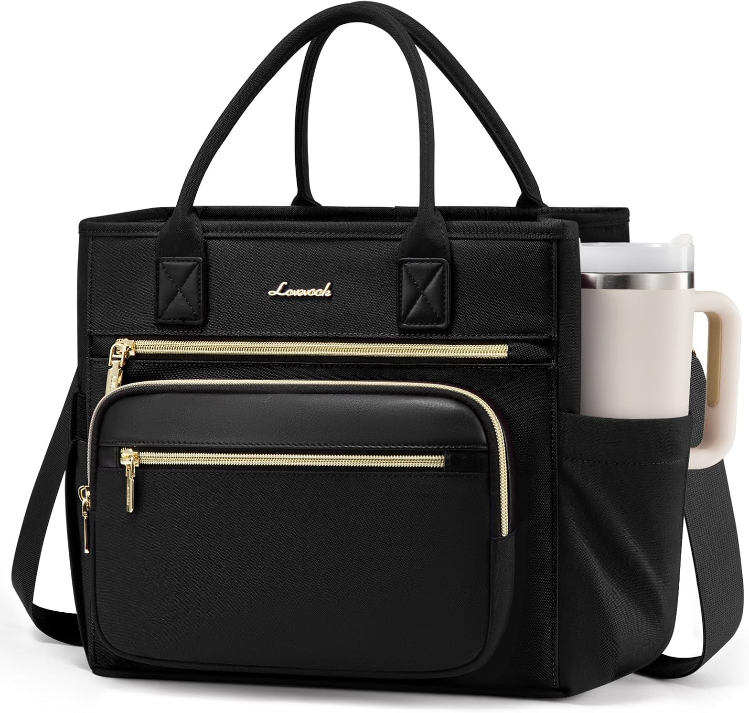 LOVEVOOK Insulated Lunch Bag for Women — Large Wide-Opening, Leakproof Cooler Tote with Cup Holder