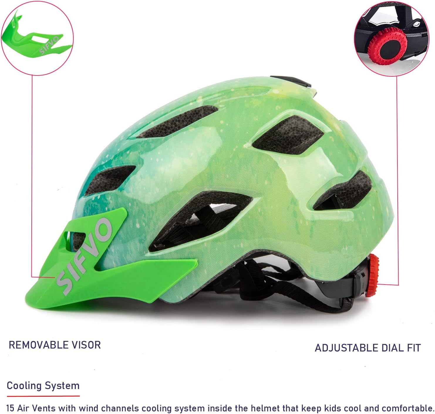 Detalle de SIFVO Kinder Fahrradhelm 50-57 cm – sicher, komfortabel und vielseitig (5–14 Jahre)
