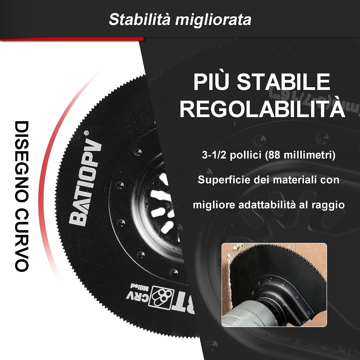Detalle de Set BATIOPV da 22 lame per utensile multifunzione con attacchi universali