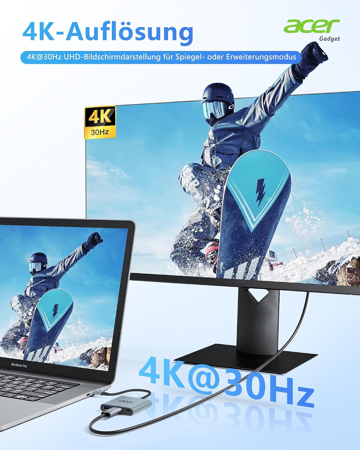 Thumbnail 4 de Acer USB-C auf HDMI-Adapter (4K@30 Hz) inkl. USB-A 3.0 & PD bis 100 W – kompakte 3-in-1-Lösung