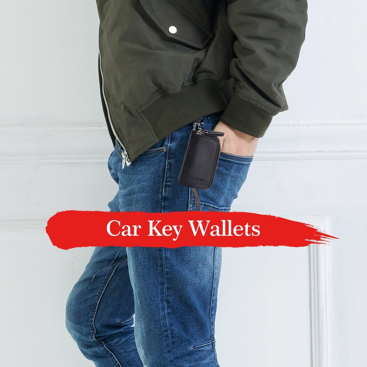 Thumbnail 6 de Contacts Car Key Case Leather Double Zipper Key Holder with Keyring – Practical, Durable PU Leather, 3.9 x 2.4 x 1.2 inches