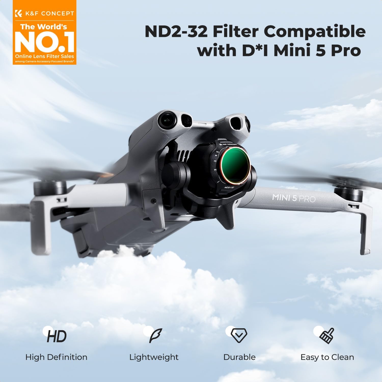 Thumbnail 1 de K&F Concept Variable ND2-32 Filter for DJI Mini 5 Pro