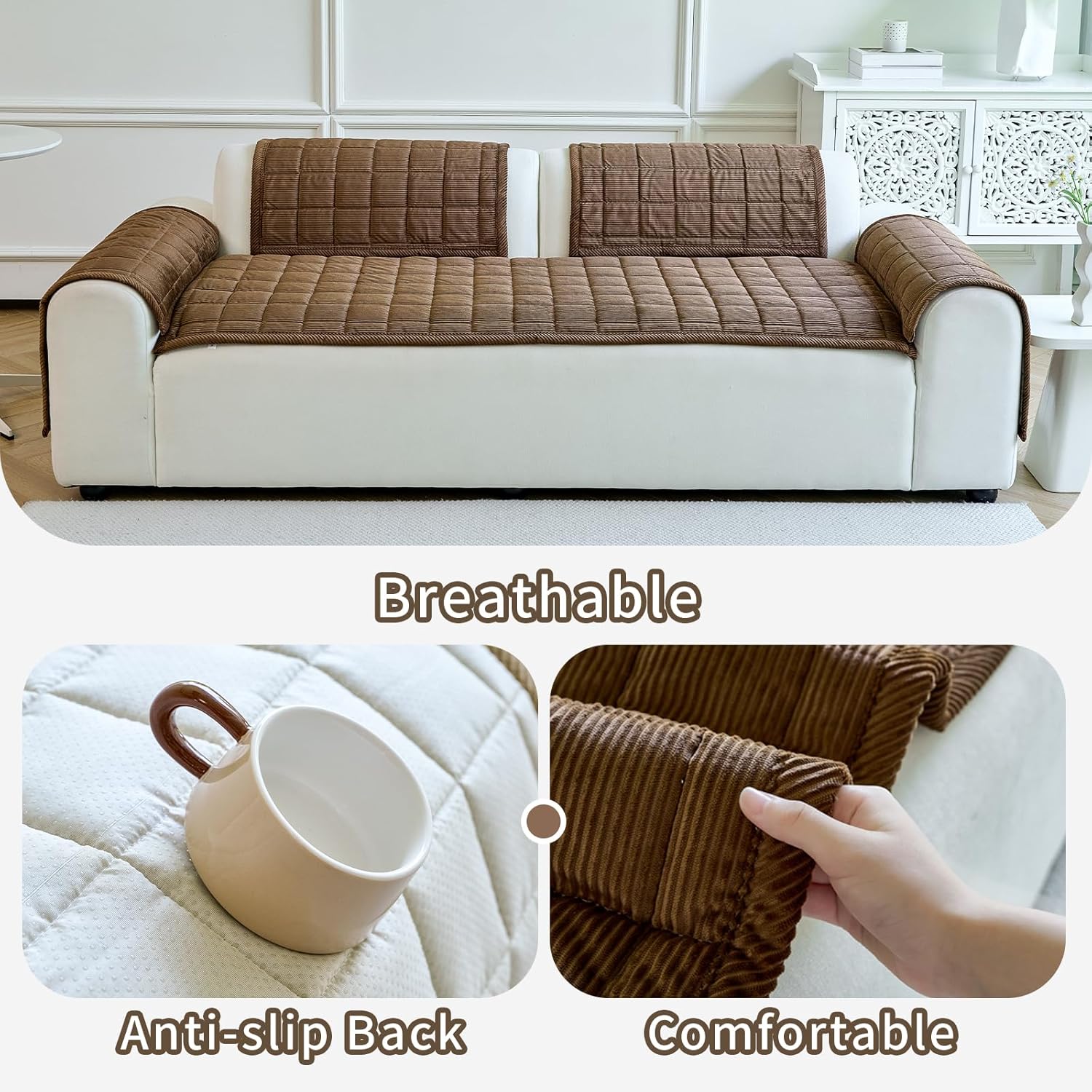 Detalle de PJLZJFBY Dark Brown Couch Cover for Dogs — 27.6" x 70.9", Non-Slip, Washable & Soft