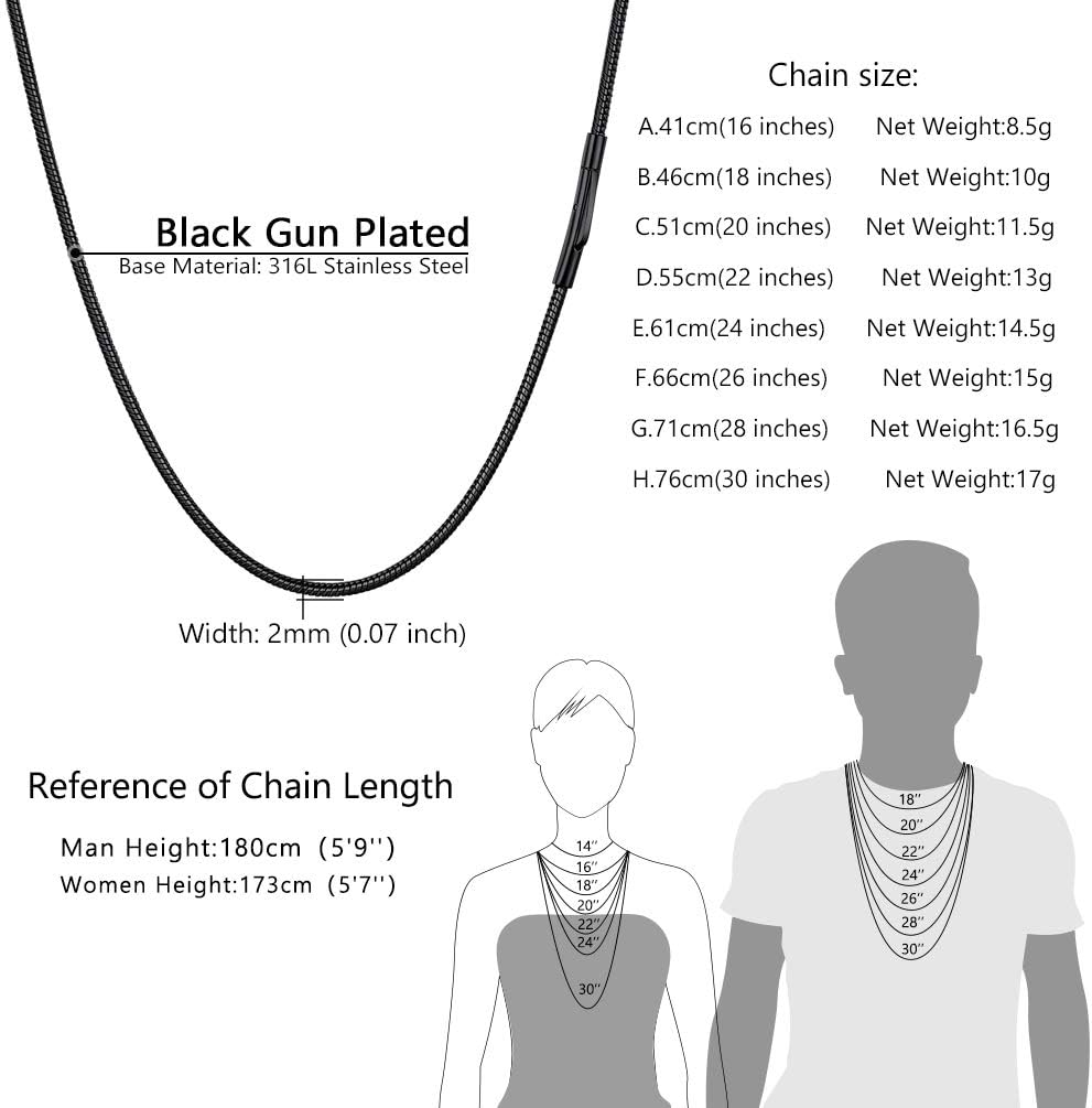 Thumbnail 5 de PROSTEEL Collier Chaîne Serpent Acier Inoxydable 2 mm – Longueurs 41–76 cm pour Homme et Femme