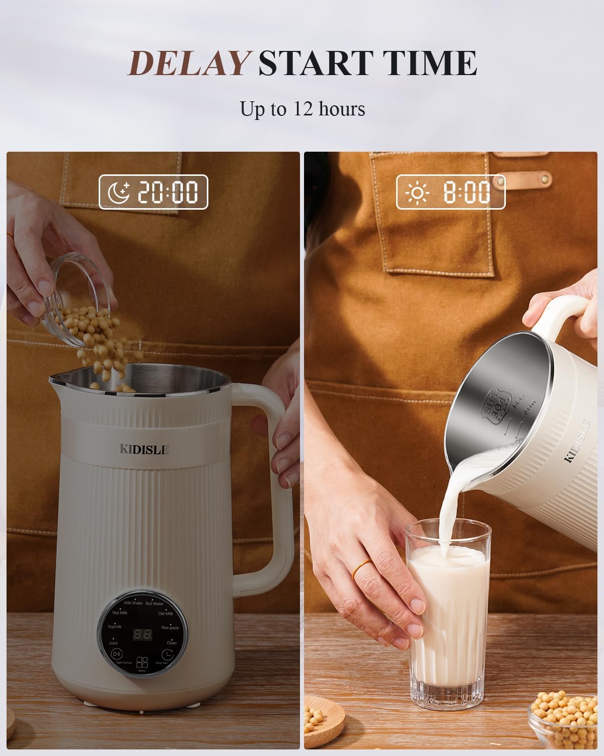 Detalle de KIDISLE 8 in 1 Nut Milk Maker Blender (32oz) with Delay Start, Keep Warm, and Boil Water