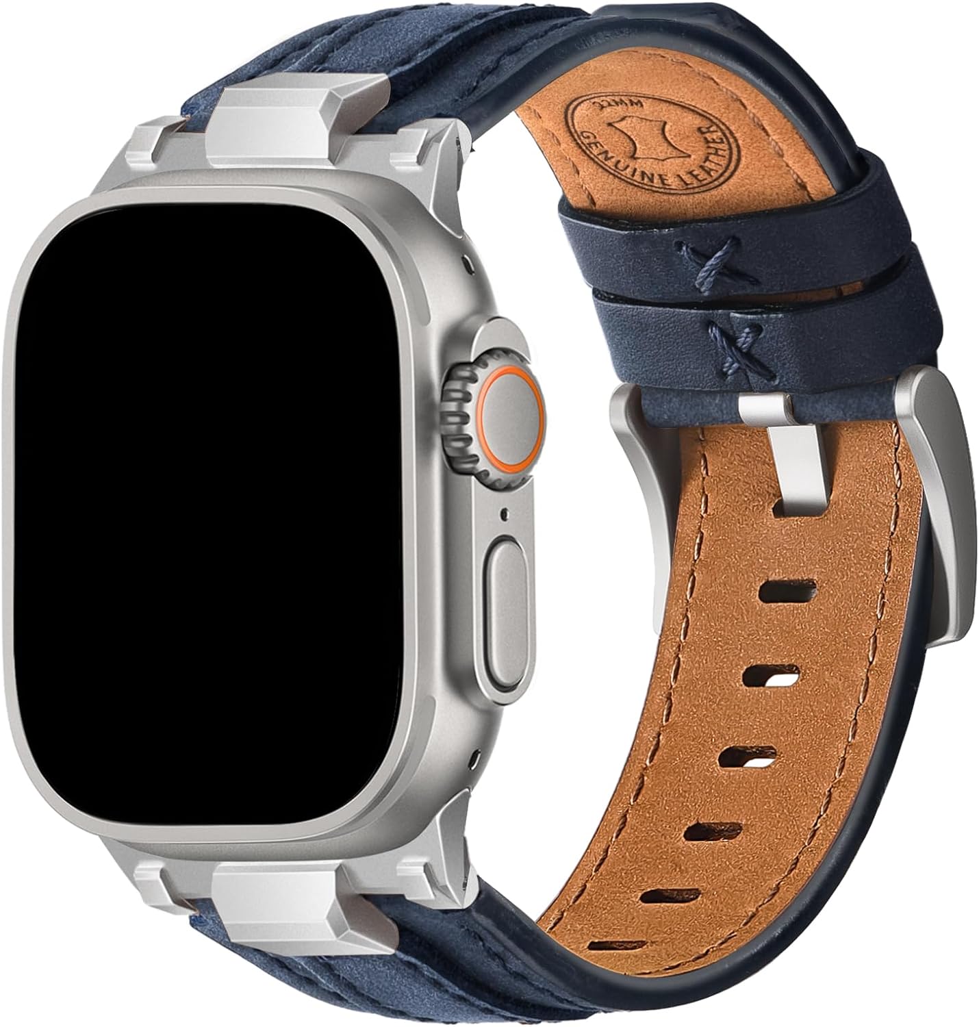 Detalle de Bracelet en cuir Wristitani pour Apple Watch 42–49 mm — compatible Ultra/Series, cuir véritable et patine naturelle