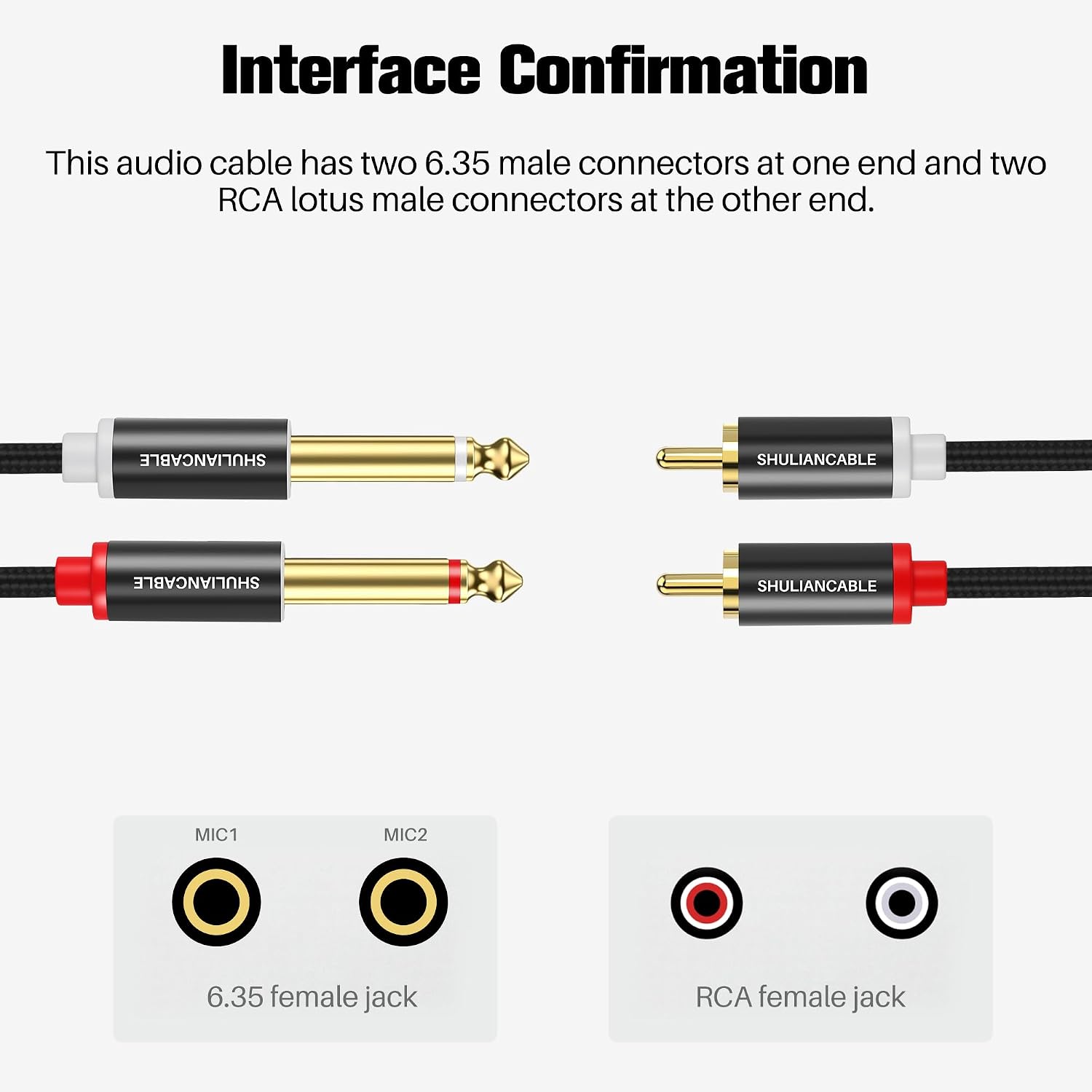 Detalle 2 de SHULIANCABLE 1/4-Inch to RCA Audio Cable, 6.6 ft