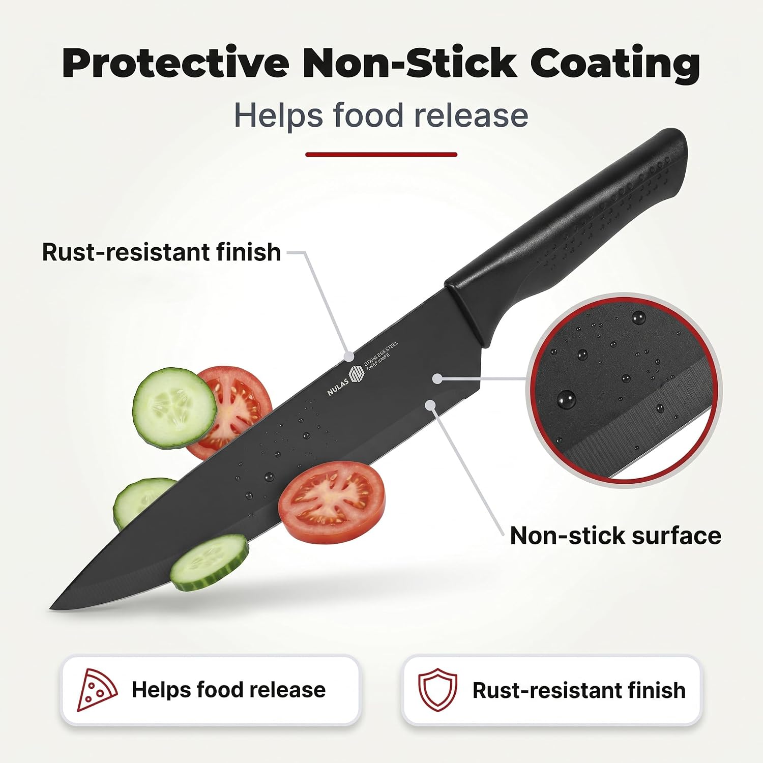 Detalle de NULAS GD-20 15-Piece Kitchen Knife Set with Block and Built-In Sharpener