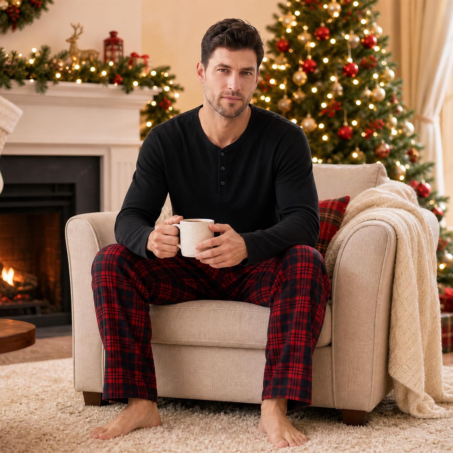 Detalle de U2SKIIN Couple Plaid Pajama Sets for Men and Women, Soft and Warm