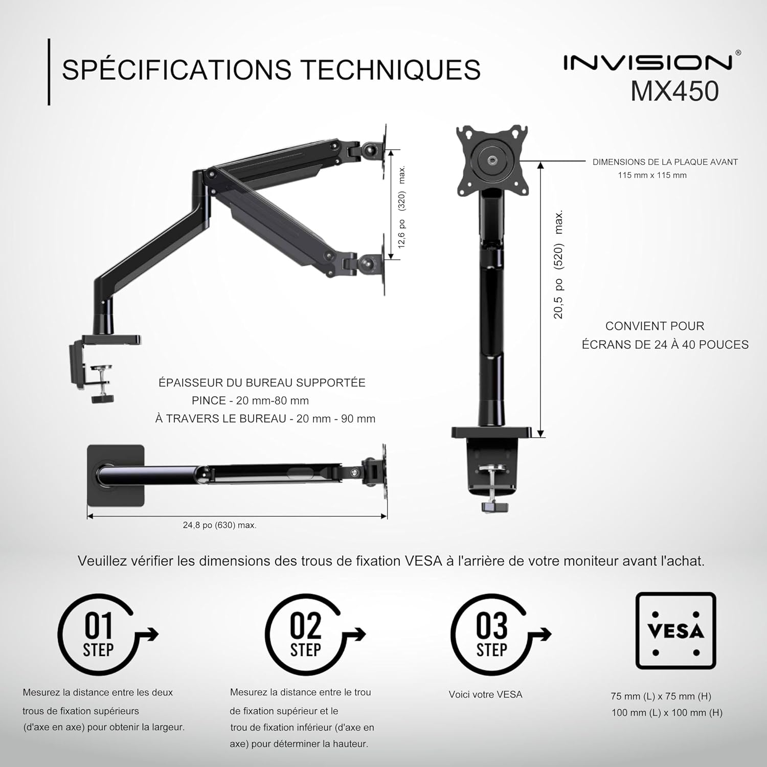 Detalle de Invision MX450 bras écran 2-15 kg VESA