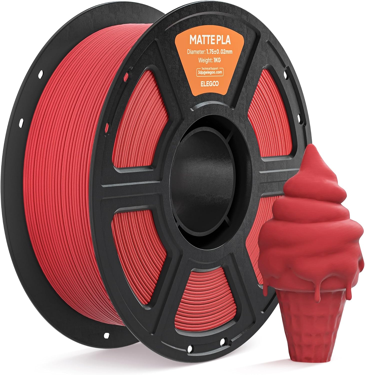 Detalle de ELEGOO Matte PLA Filament 1,75 mm Rubinrot – mattes Druckergebnis mit konstanter 1-kg-Spule