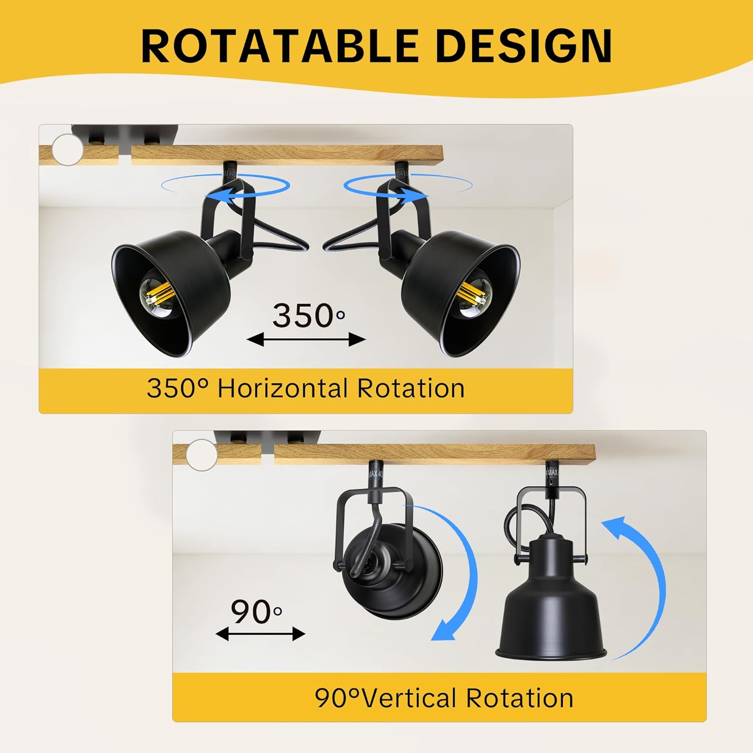Thumbnail 2 de Deckenstrahler 4-flammig, schwenkbar (350°) – Vintage LED Deckenleuchte mit E14-Fassung, Schwarz (ohne Leuchtmittel)