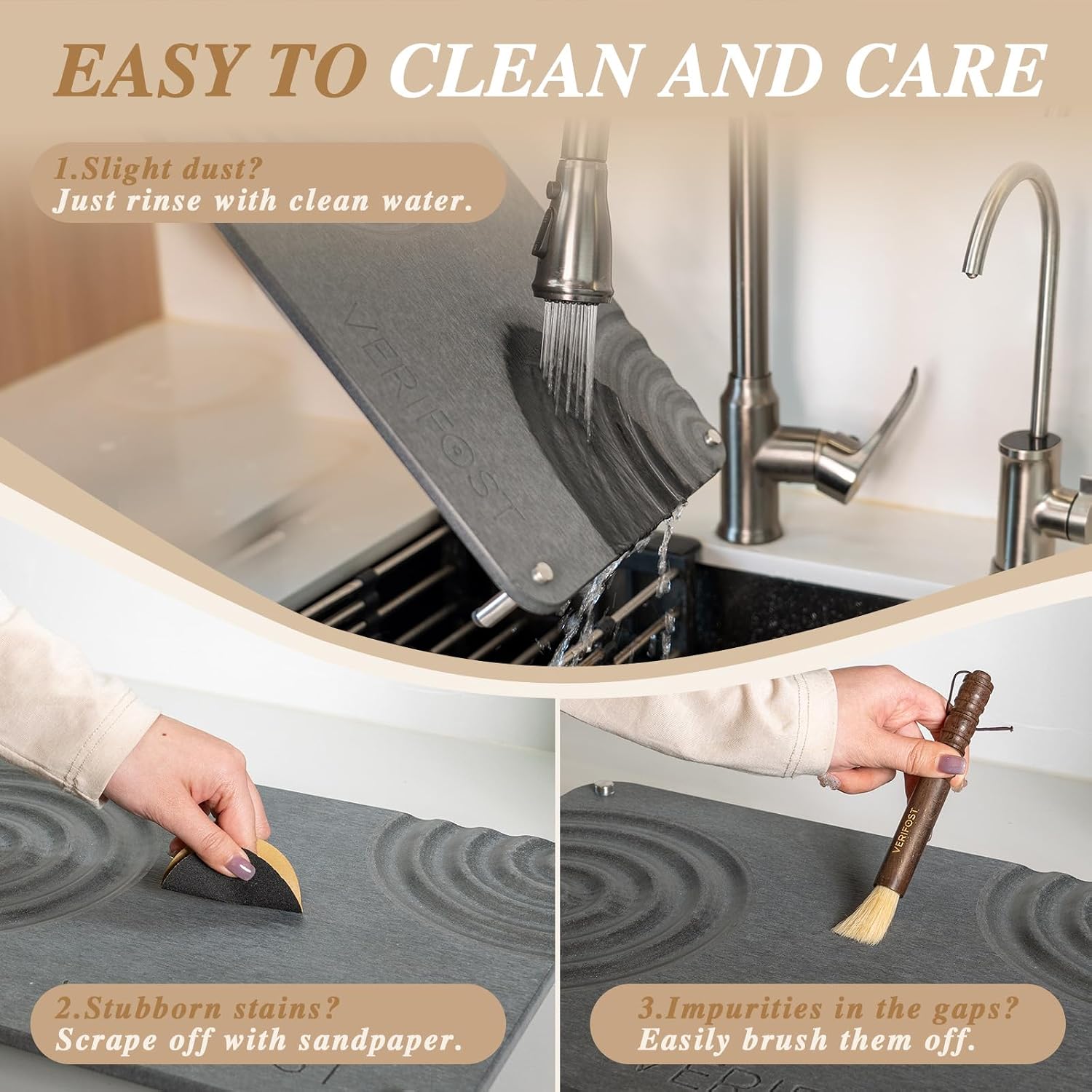Thumbnail 6 de VERIFOST Stone Dish Drying Mat Set, Gray