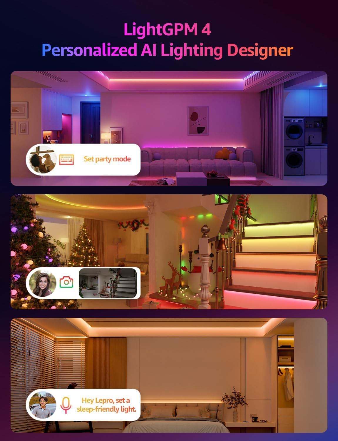 Thumbnail 1 de Lepro S2 AI Smart LED Strip Light 5M RGBW+IC: AI lighting designer with voice control