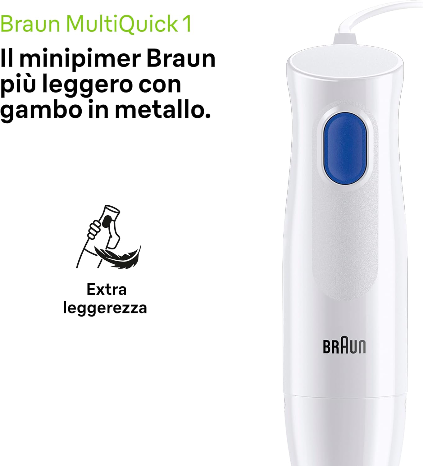 Thumbnail 2 de Braun MultiQuick 1 MQ10.001M: Frullatore a immersione extra leggero con corpo in acciaio e sistema EasyTwist