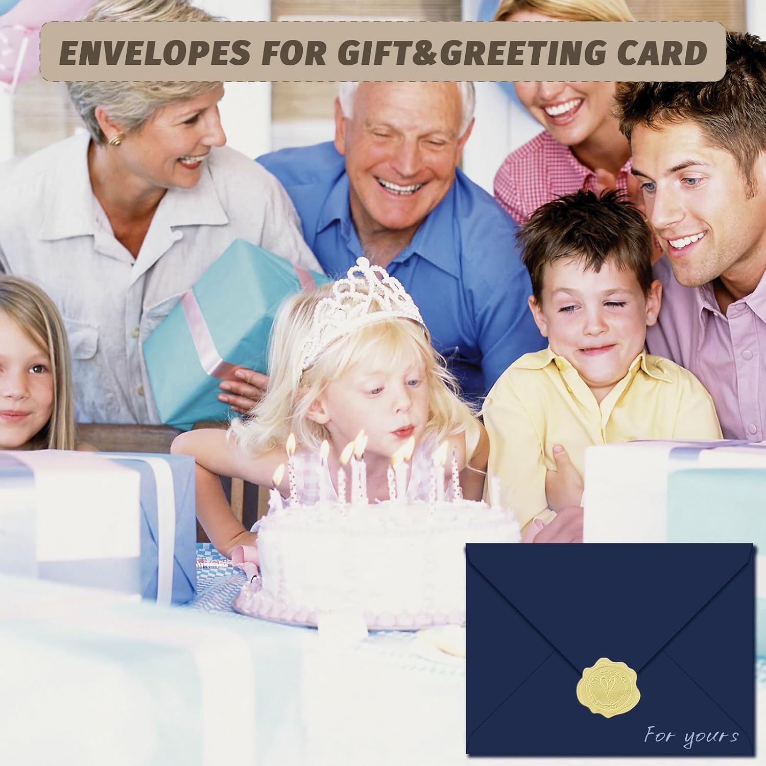Thumbnail 6 de Rinrda Blue A7 Envelopes for 5x7 Cards, Self-Seal with Gold Stickers