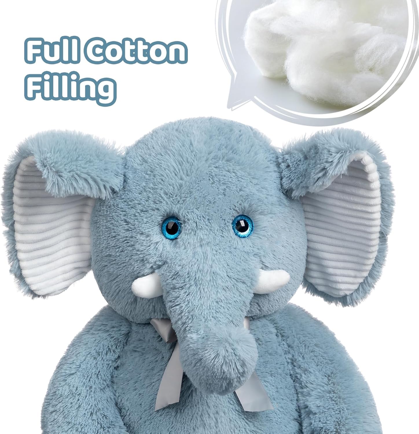 Detalle de BEJOY XXL Großer Elefant Teddy – 100 cm, Plüschtiere mit 3D-Blauäugigen Augen, weiches Kuscheltier für Kinder