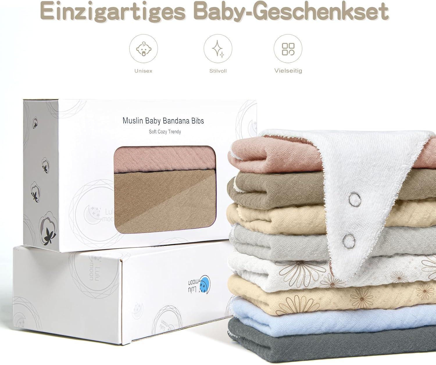 Thumbnail 6 de Musselin-Dreieckstuch von lulumoon – Sabberlätzchen für Baby mit Saug-Rückseite aus Frottee