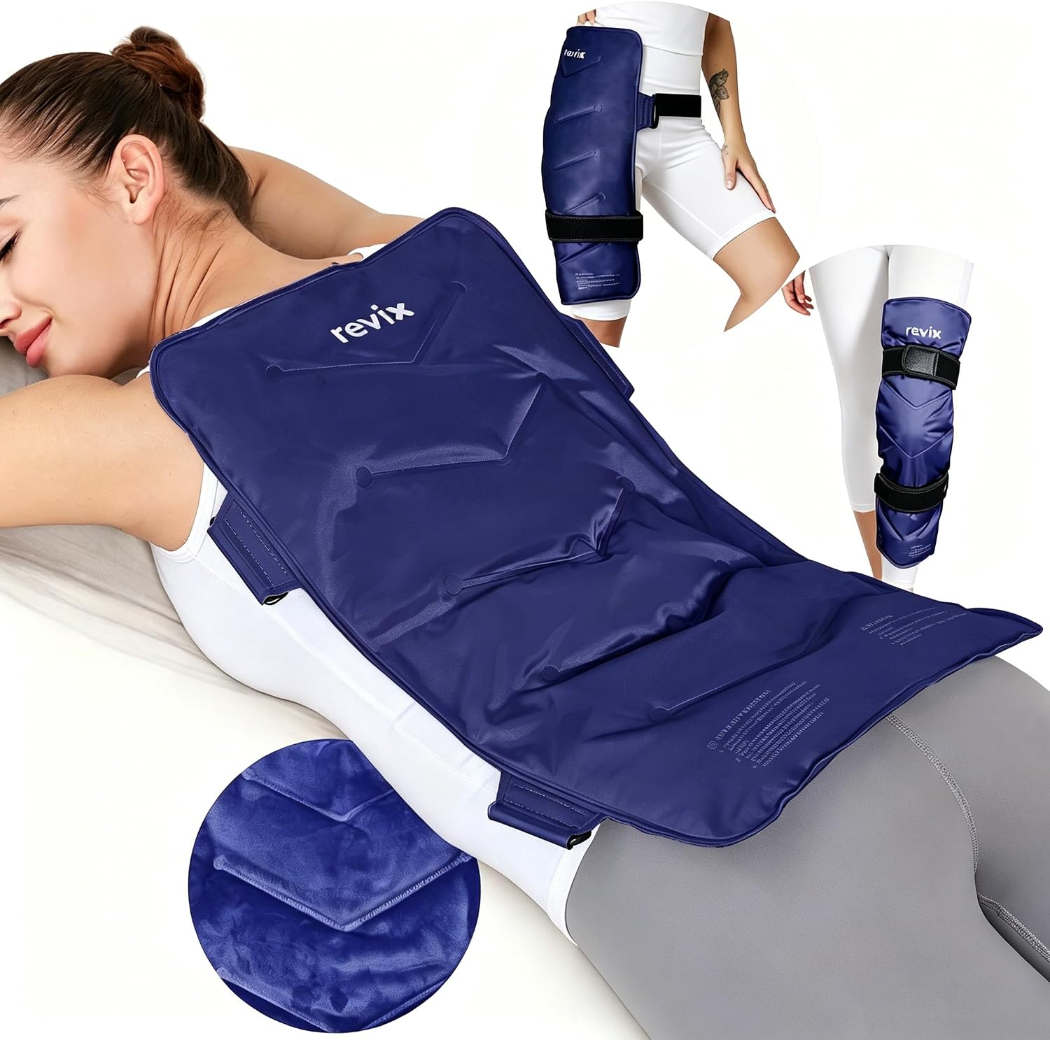 Detalle de REVIX XXL Back Ice Pack, Reusable 13” x 21” Gel Wrap, Navy
