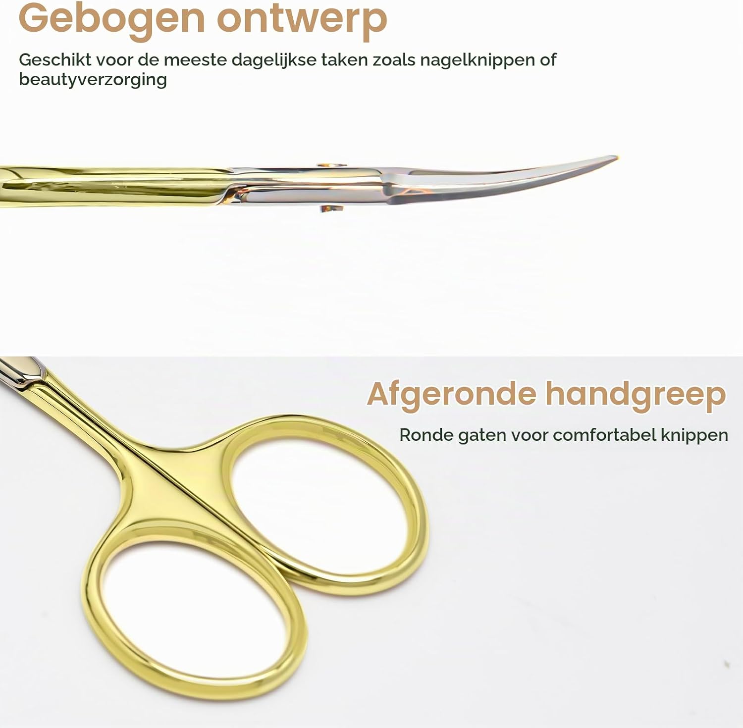 Detalle de CGBE nagelriemschaar met extra fijne gebogen punt, roestvrij staal, goud
