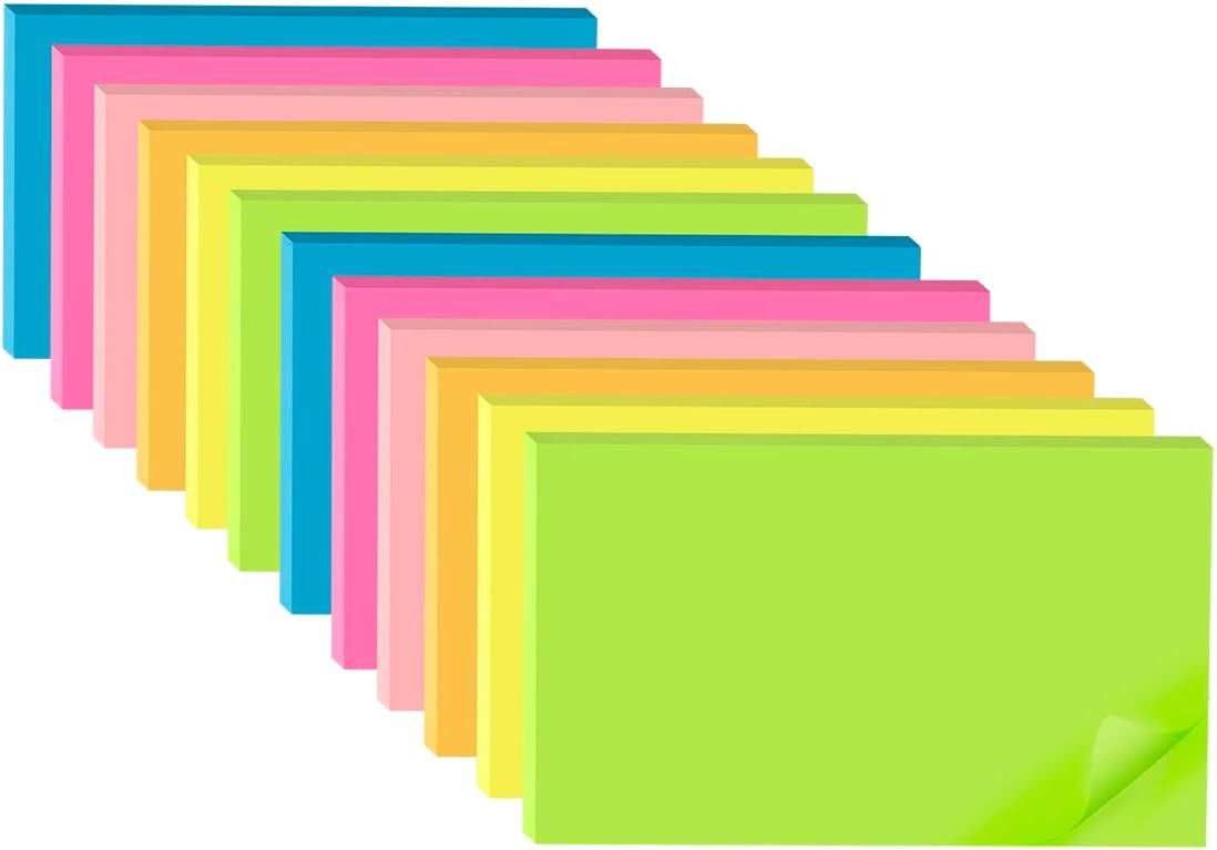 Detalle de Wowivy 12 Pack Large Sticky Notes 76 mm x 127 mm (3x5 in) – Bright 6-Colour Self-Stick Pads