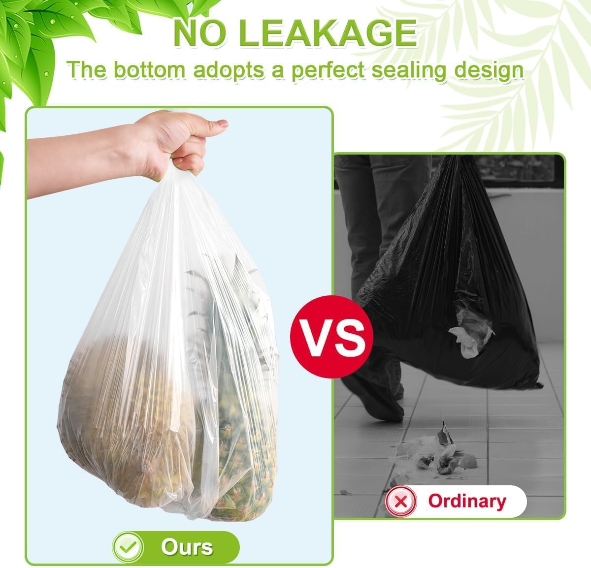 Detalle de OKKEAI 15L White Bin Bags – 100 Pack with Octagonal Bottom Seal