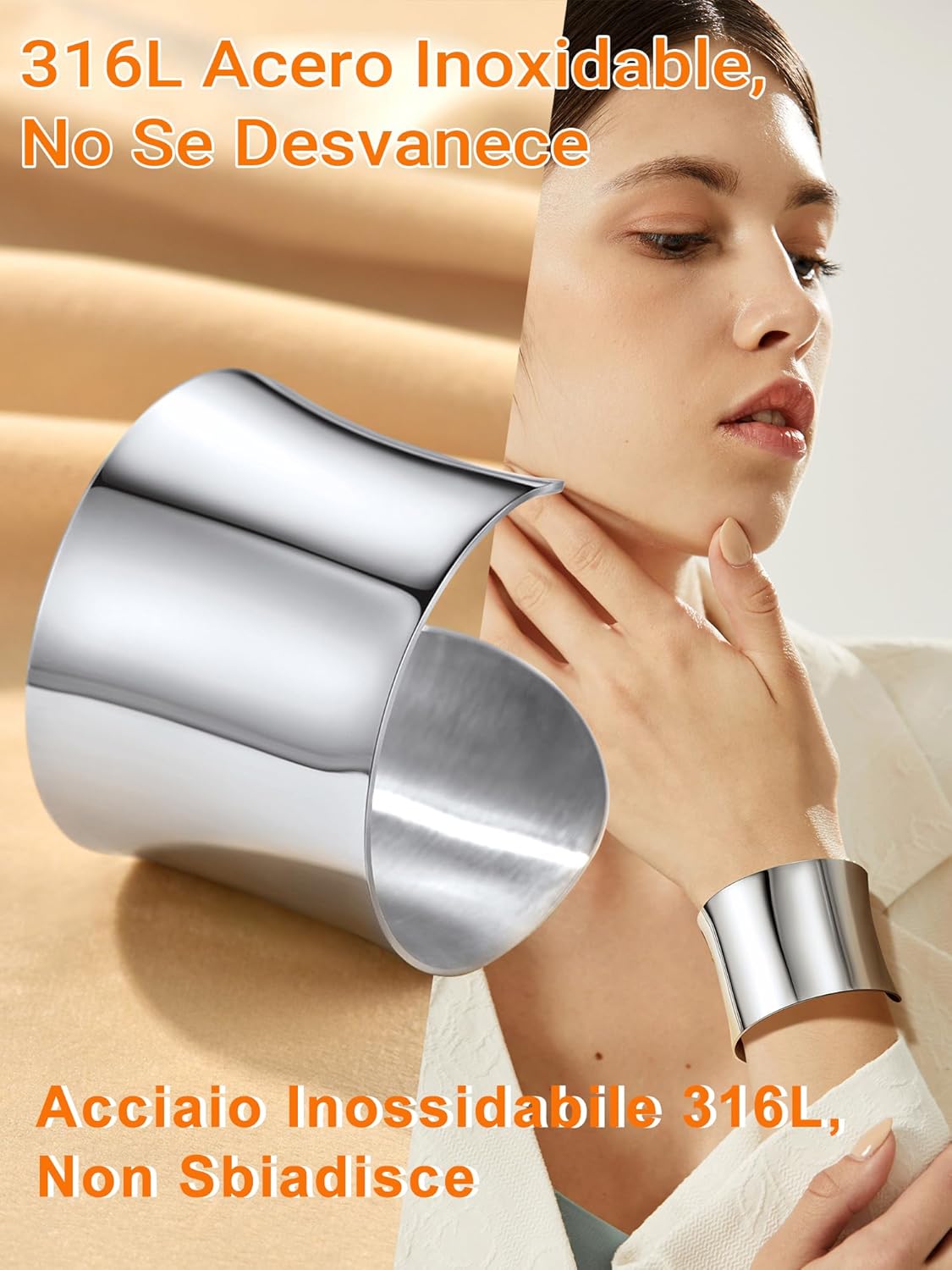 Thumbnail 1 de PROSTEEL bracciale donna in acciaio 316L placcato oro 18K, lunghezza 40/49 mm, aperto e regolabile
