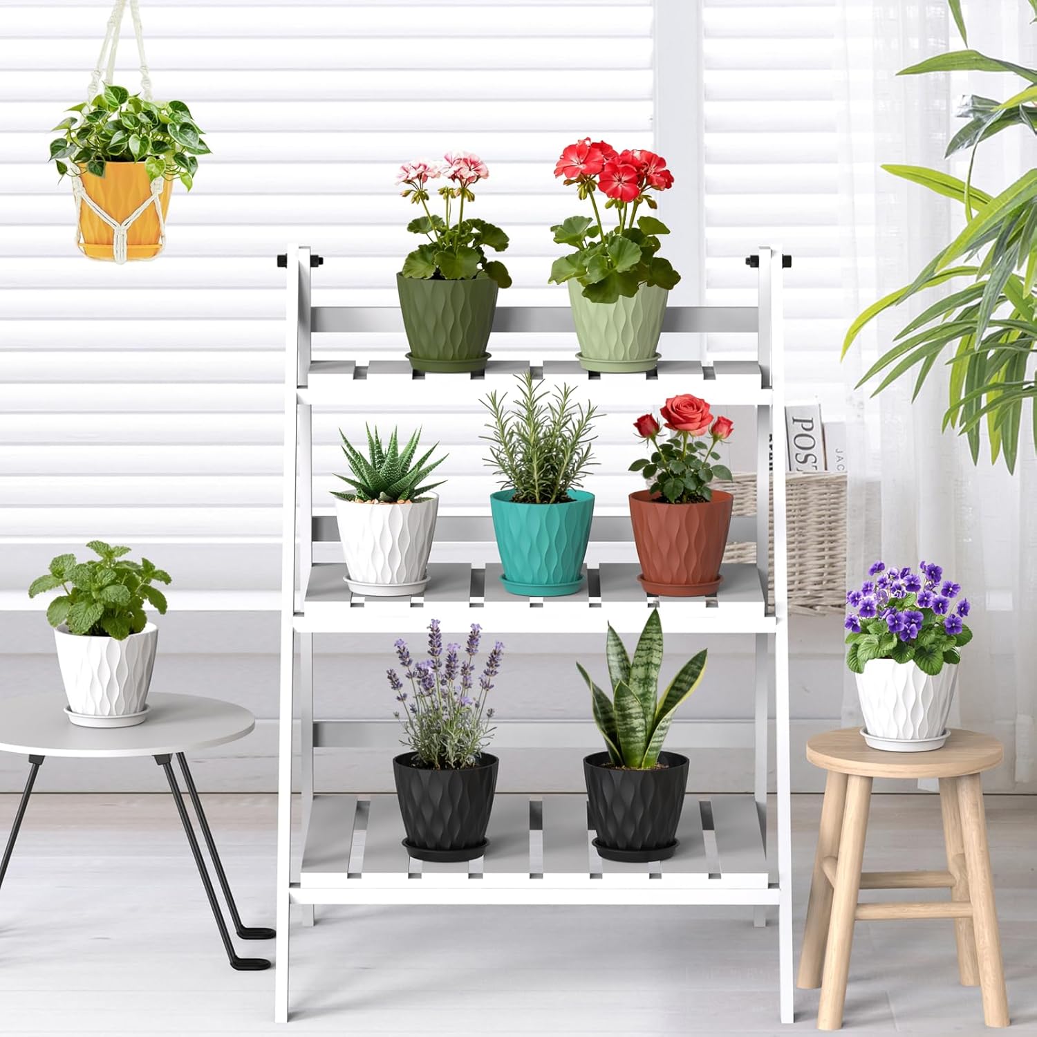 Thumbnail 4 de WSMKSZ 15 cm Plant Pots (5 Pack) with Drainage Holes – 3D Wave Texture, Black