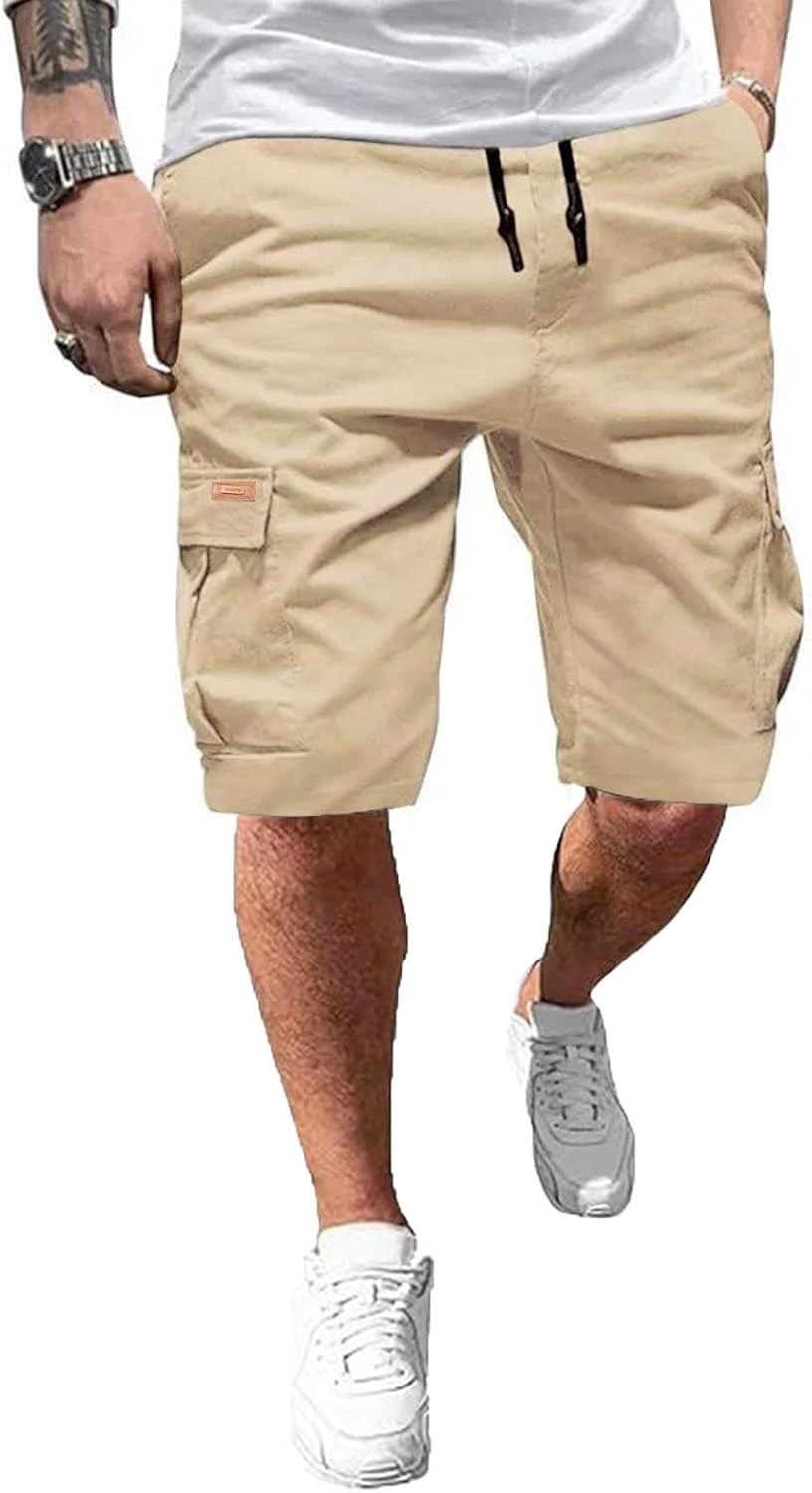 Detalle de Ougelebo Kurze Hosen Herren Cargo Shorts mit elastischer Taille und Tunnelzug