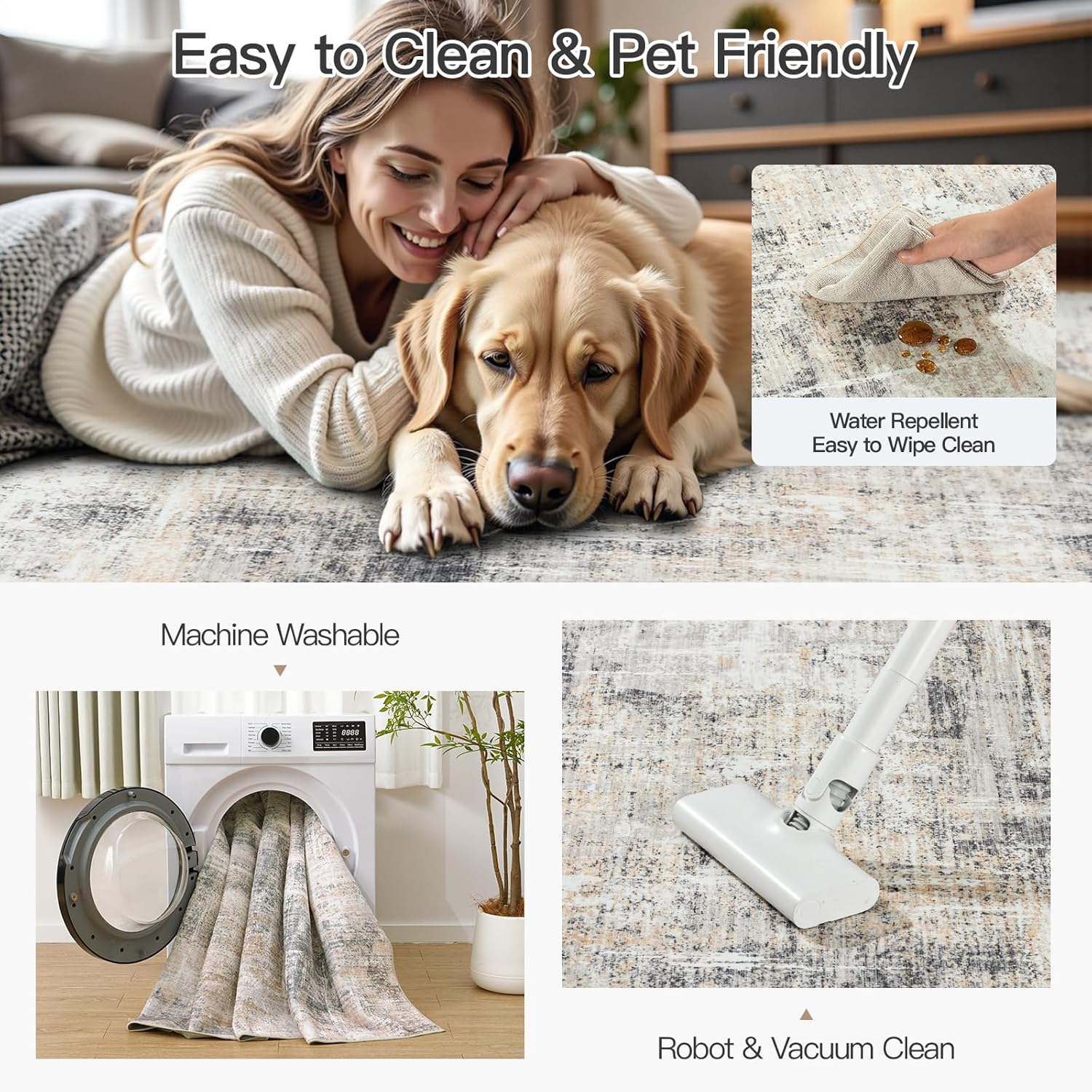 Thumbnail 3 de Lofus 8x10 Area Rug for Living Room (Gold Abstract) with Non-Slip Backing