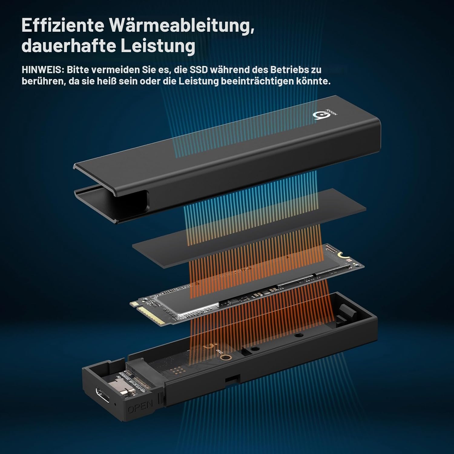 Detalle de Xiaobi M.2 NVMe SSD Gehäuse (USB 3.2 Gen 2, 10 Gbps) für M-Key/B+M Key NVMe, UASP & TRIM
