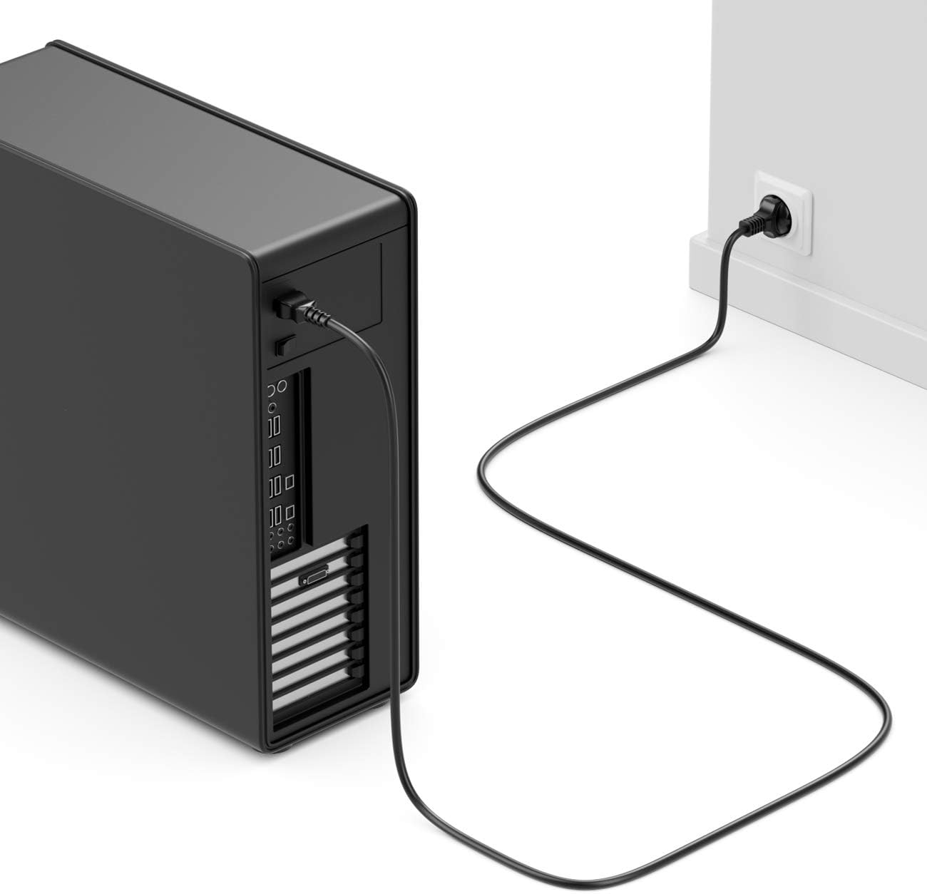 Detalle de deleyCON 2m Kaltgerätekabel – Netz- und Schutzkontaktstecker (CEE 7/7) auf C13, Schwarz