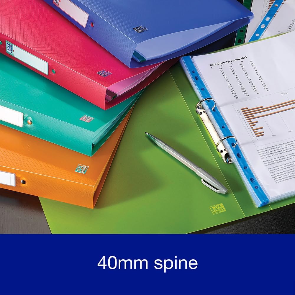 Thumbnail 2 de Oxford A4 Ring Binders for Students (40 mm spine, pack of 5) – wipe-clean plastic folders in assorted colours