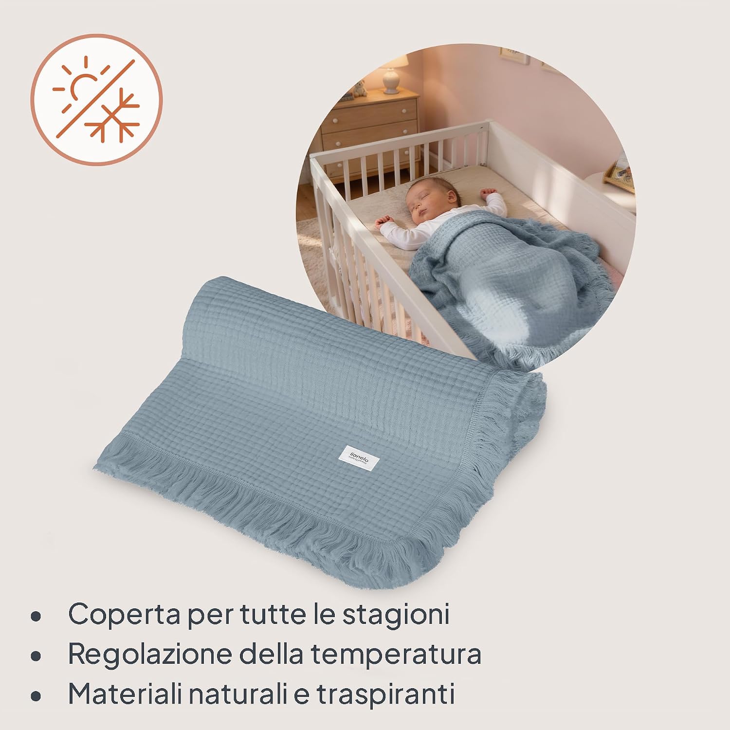 Thumbnail 3 de Lionelo MUSLIN BLANKET: Copertina neonato in mussola di cotone 100% 70 x 100 cm