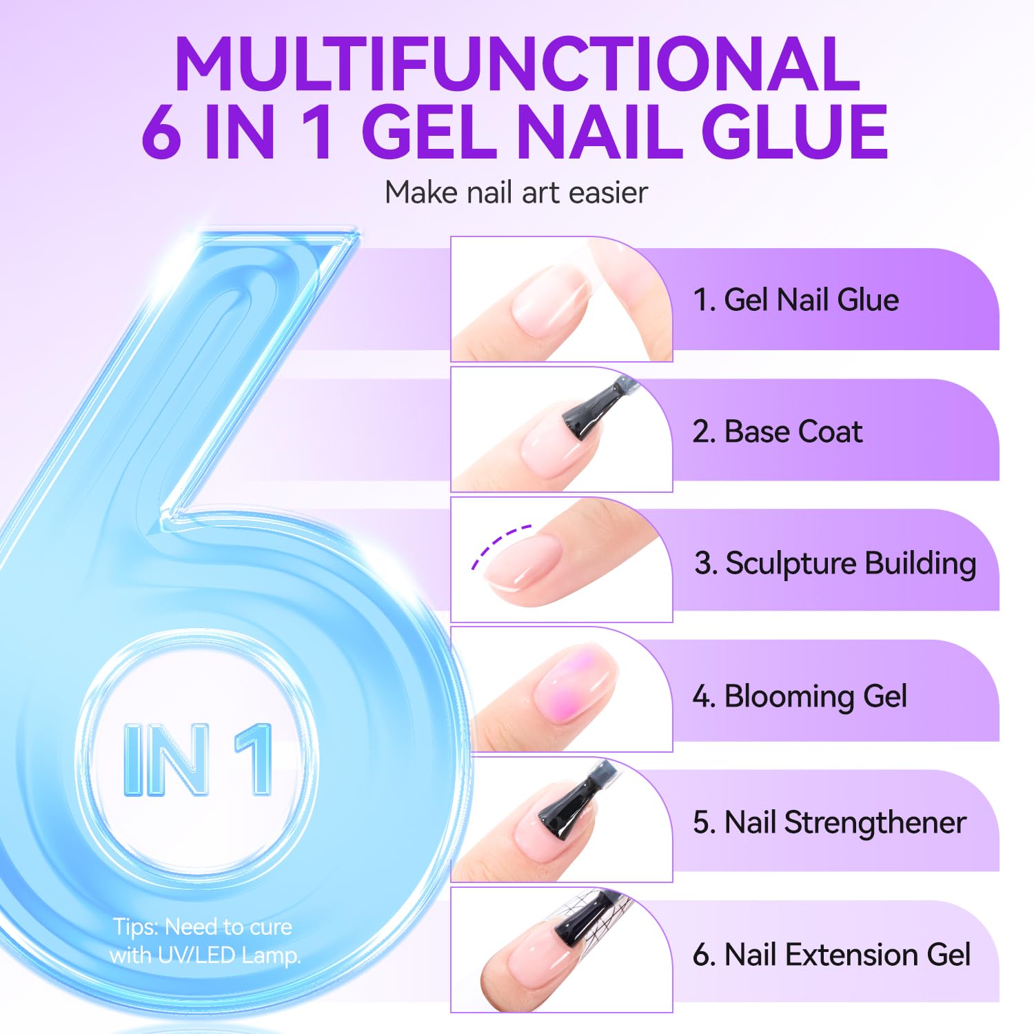 Detalle 2 de gelike ec Nagelkleber Extra Stark für Klar Tips & Kunstnägel – UV Nagelgel-Kleber mit Präzisionsapplikator