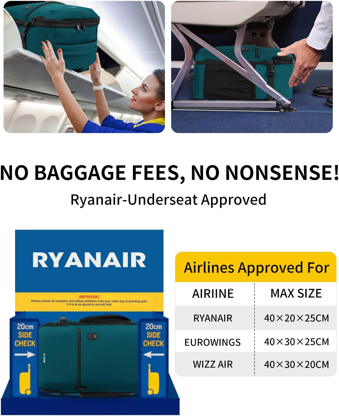 Thumbnail 1 de ECOHUB for Ryanair Cabin Bags 40x20x25: 20L Underseat Travel Backpack with Laptop Compartment