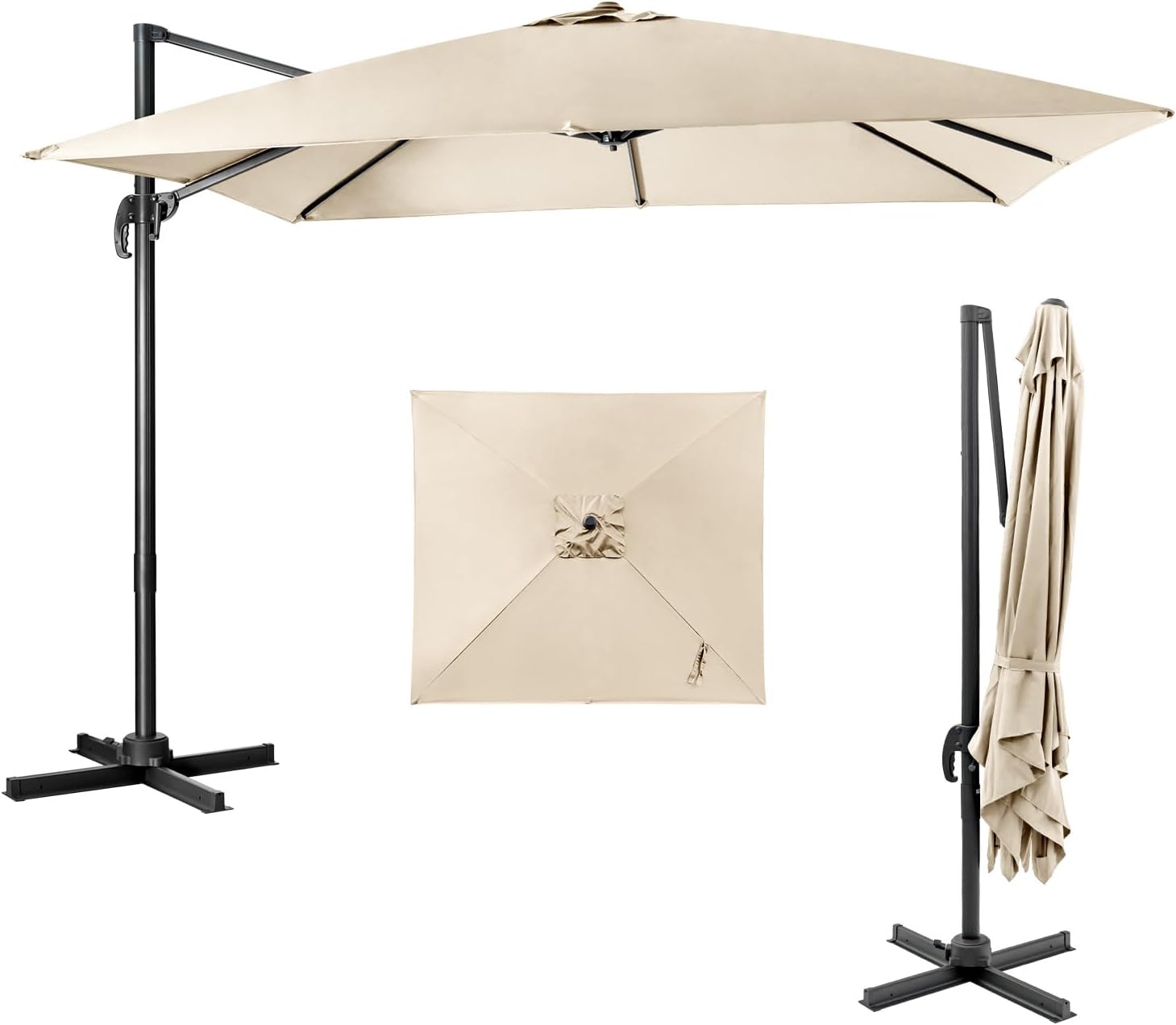 Thumbnail 3 de COSTWAY Parasol Déporté Carré 3x3m à Manivelle – Inclinable, Rotation 360° et Tissu UV 100% Polyester