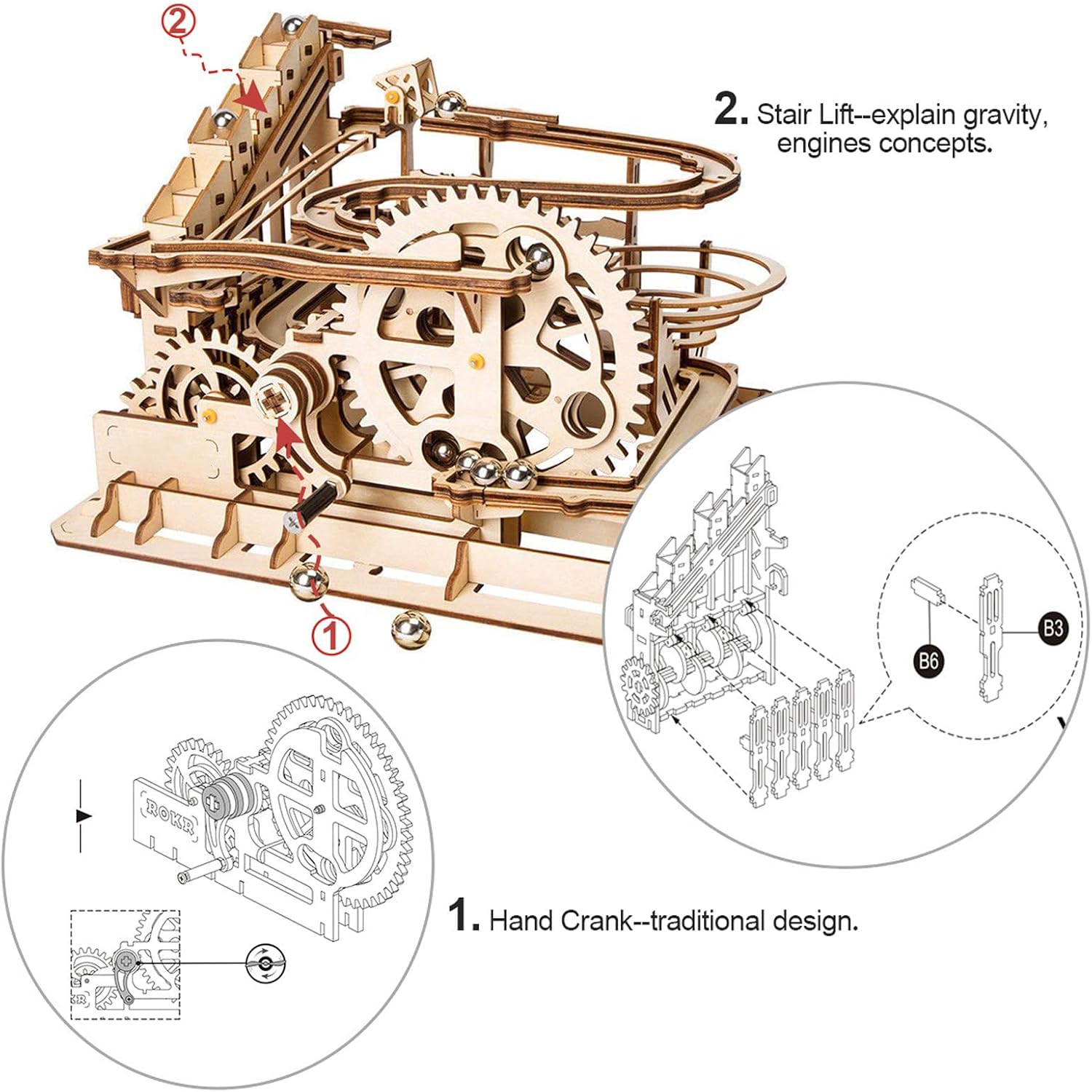 Thumbnail 2 de ROKR Waterwheel Coaster puzzle 3D in legno tagliato a laser con meccanismo a biglie (kit fai-da-te)