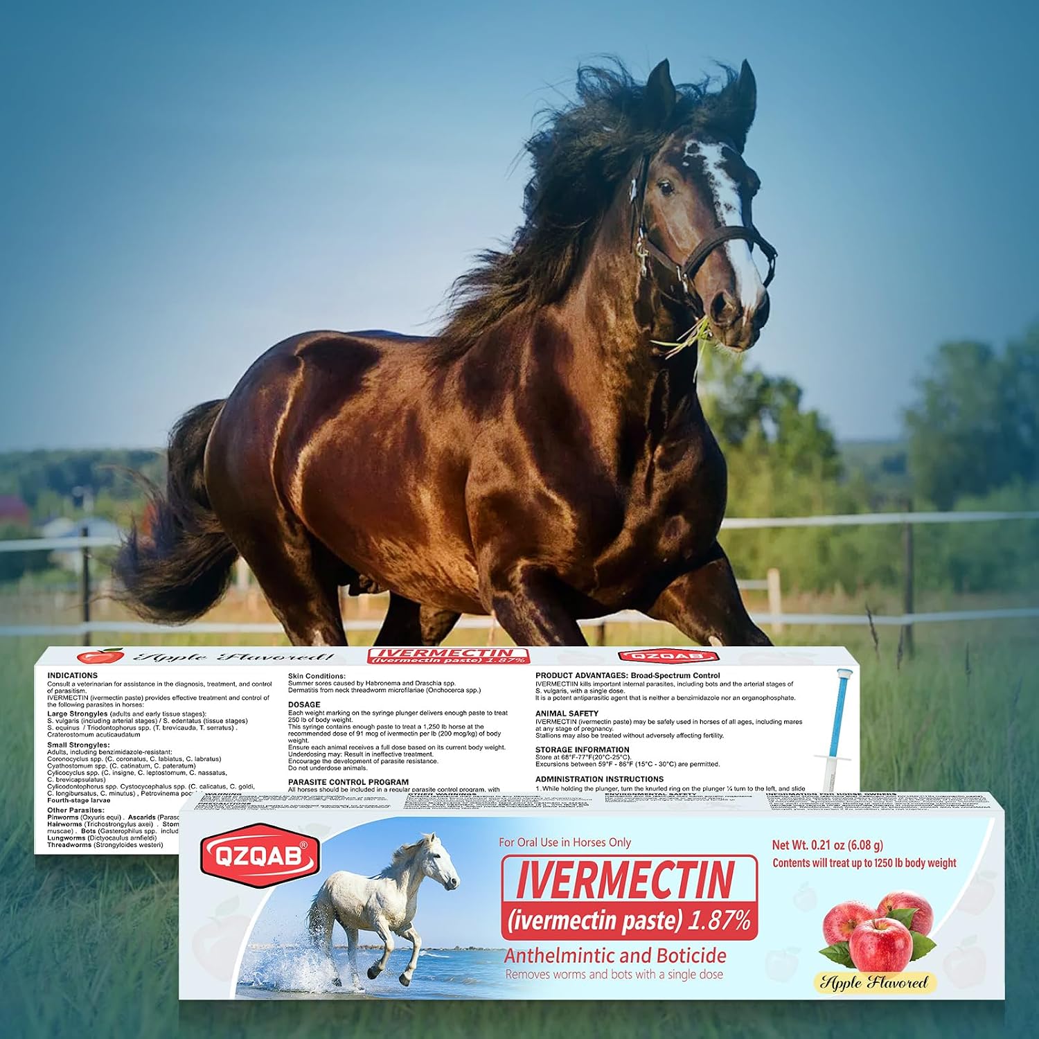 Thumbnail 5 de QZQAB Ivermectin Equine Paste (Model QZQAB), 1.87%, Apple-Flavored, 6-Pack