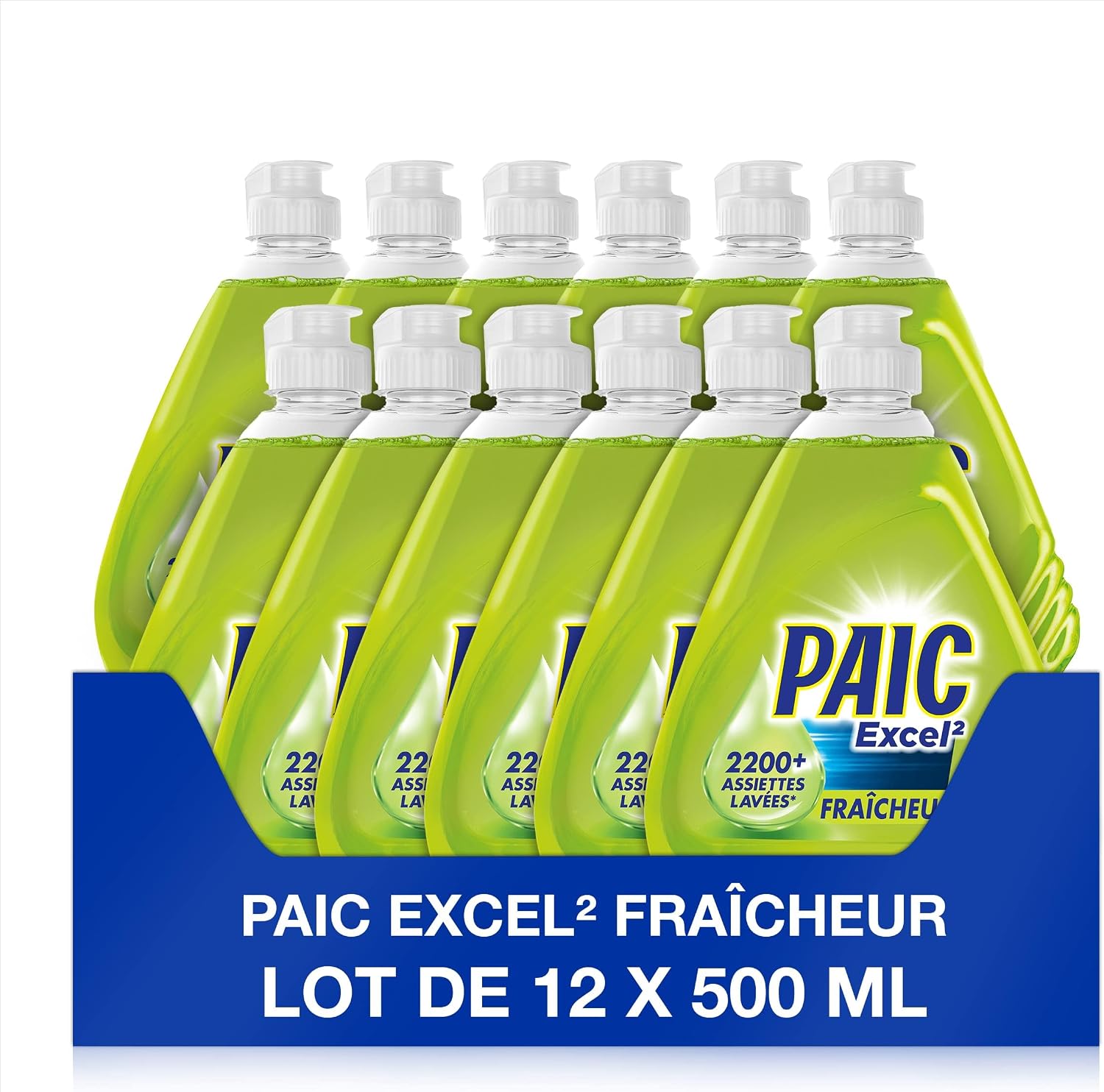 PAIC Excel² Anti-Odeurs - Liquide Vaisselle main 12 x 500 ml, Ultra-Dégraissant et Désodorisant